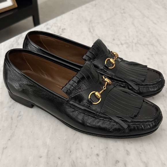 Gucci Shoes - Gucci Size 40 Black Kiltie Leather Loafers with Gold Horsebit